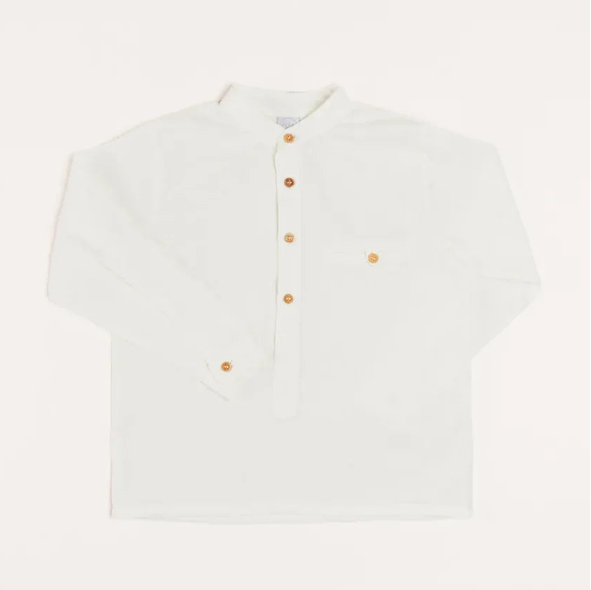 Pepa London Linen Mao Collar Long Sleeve Shirt in White