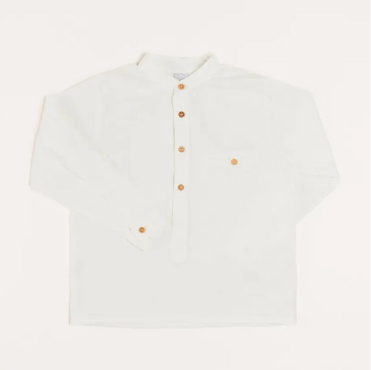 Pepa London Linen Mao Collar Long Sleeve Shirt in White