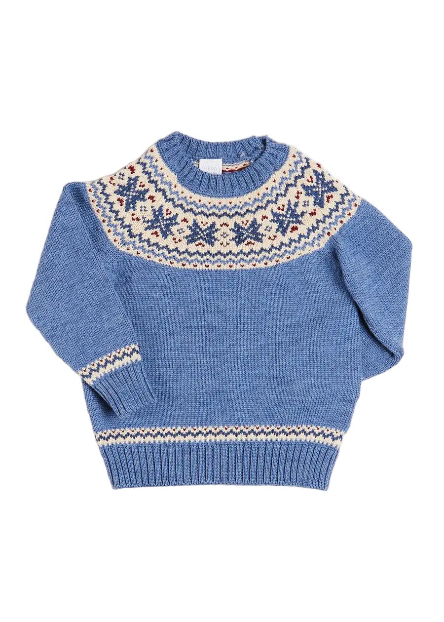 Pepa London Classic Fair Isle Merino Wool Jumper in Blue