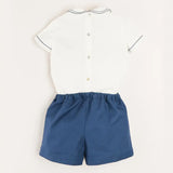 Hand Smocked Short Sleeve Two Piece Set in Royal Blue