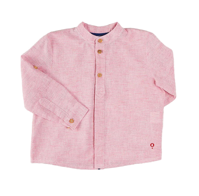 Pepa London Lawrence Striped Mao Collar Long Sleeve Shirt in Red