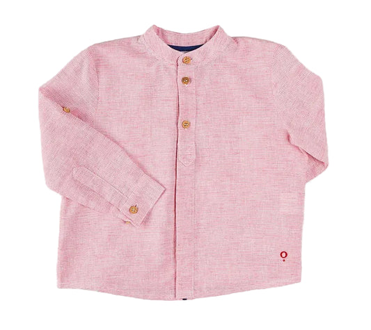 Pepa London Lawrence Striped Mao Collar Long Sleeve Shirt in Red