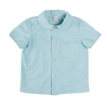 Pepa London Peter Pan Collar Trim Detail Short Sleeve Shirt in Blue