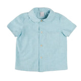 Pepa London Peter Pan Collar Trim Detail Short Sleeve Shirt in Blue
