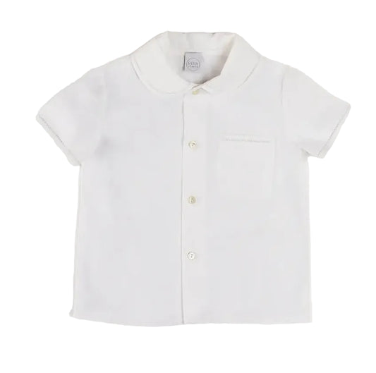 Pepa London Peter Pan Collar Trim Detail Short Sleeve Shirt in White