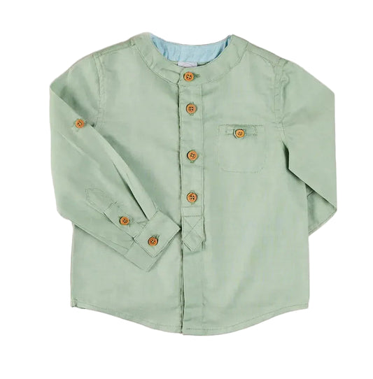Pepa London Plain Mao Collar Long Sleeve Shirt in Green