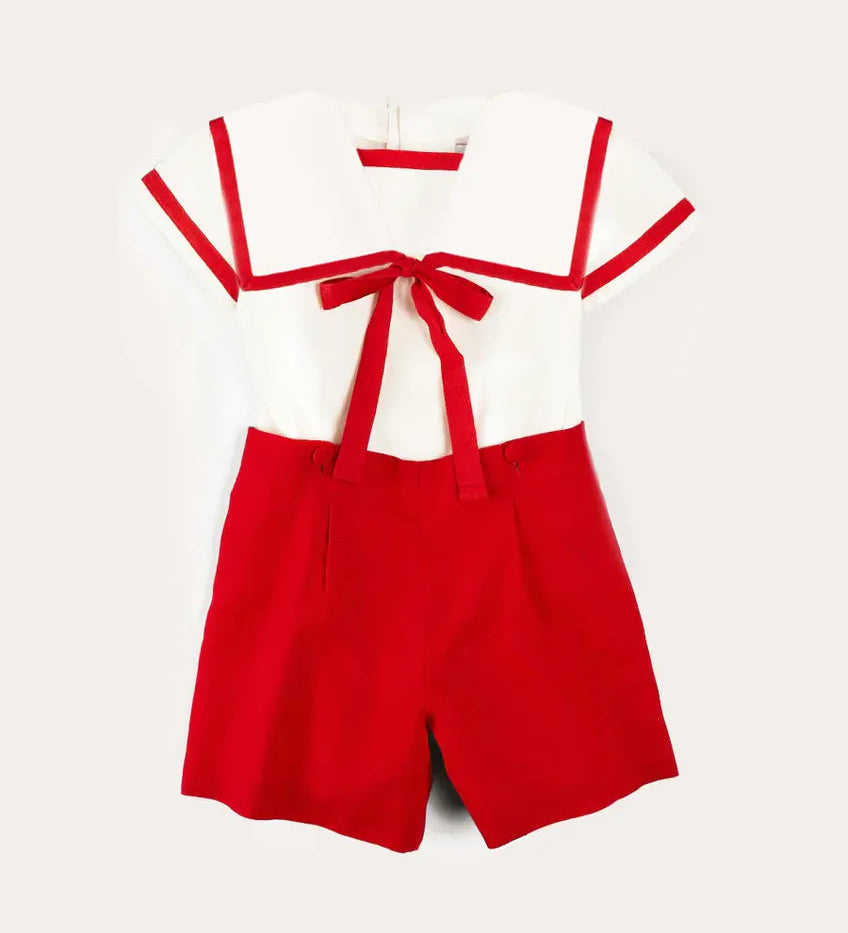 Pepa London Mariner Collar Short Sleeve Two Piece Set in Red
