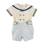 Pepa London Regency Stripe Mariner Collar Two Piece Set With Bloomers in Blue