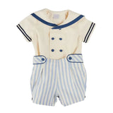 Pepa London Regency Stripe Mariner Collar Two Piece Set With Bloomers in Blue