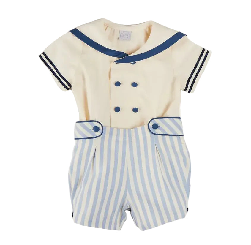 Pepa London Regency Stripe Mariner Collar Two Piece Set With Bloomers in Blue