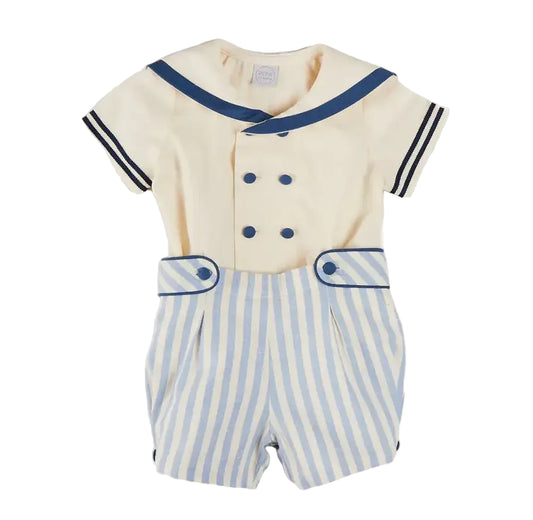 Pepa London Regency Stripe Mariner Collar Two Piece Set With Bloomers in Blue
