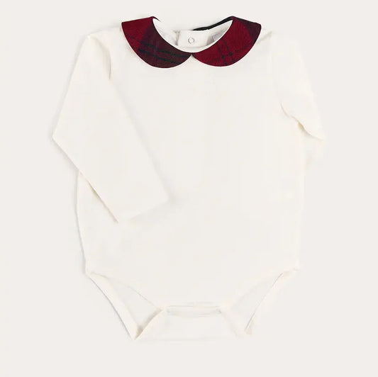 Pepa London Grovesnor Tartan Collar Long Sleeve Bodysuit in Red