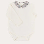 Pepa London Cadogan Houndstooth Collar Long Sleeve Bodysuit in Brown