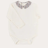 Pepa London Cadogan Houndstooth Collar Long Sleeve Bodysuit in Brown