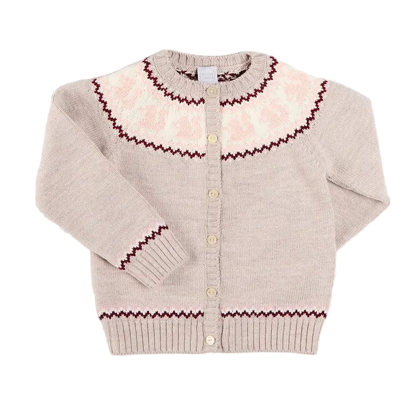 Pepa London Squirrel Fair Isle Jacquard Knitted Cardigan in Camel