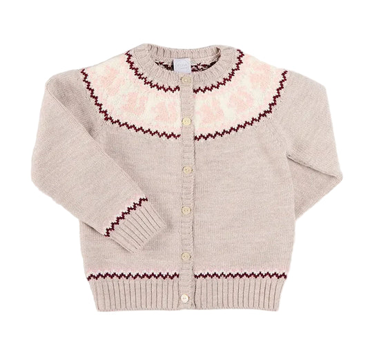 Pepa London Squirrel Fair Isle Jacquard Knitted Cardigan in Camel