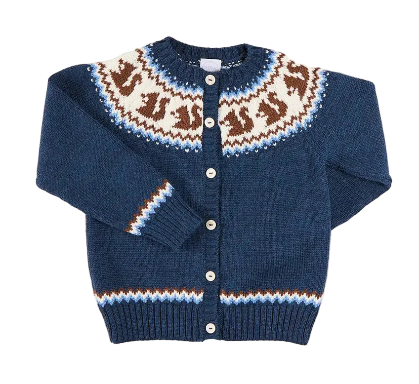 Pepa London Squirrel Fair Isle Jacquard Knitted Cardigan in Navy