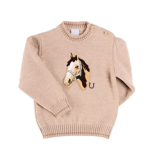 Pepa London Horse Embroidered Button Detail Jumper in Beige