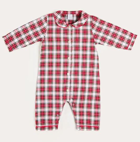 Pepa London Francis Tartan Long Sleeve All In One Pyjama in Red