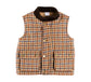 Pepa London Vincent Check Velvet Collar Pocket Detail Vest Gillet in Brown