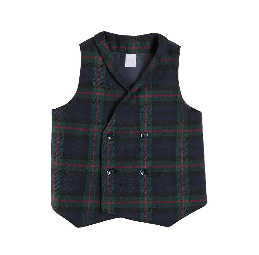 Pepa London Kinnerton Tartan Double Breasted Waist Coat Vest in Green