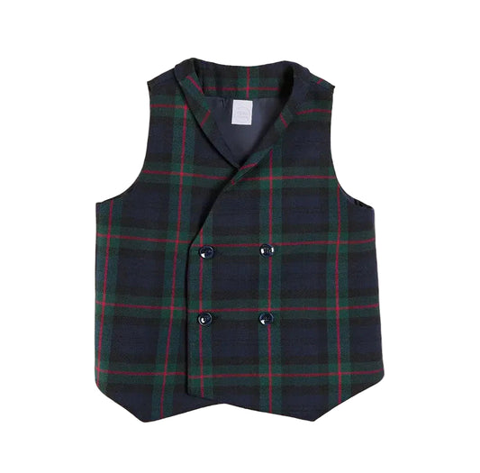 Pepa London Kinnerton Tartan Double Breasted Waist Coat Vest in Green