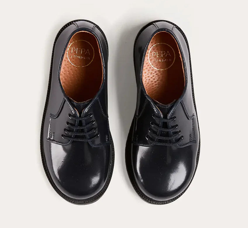 Pepa London Patent Leather Lace Up Shoes in Midnight Navy