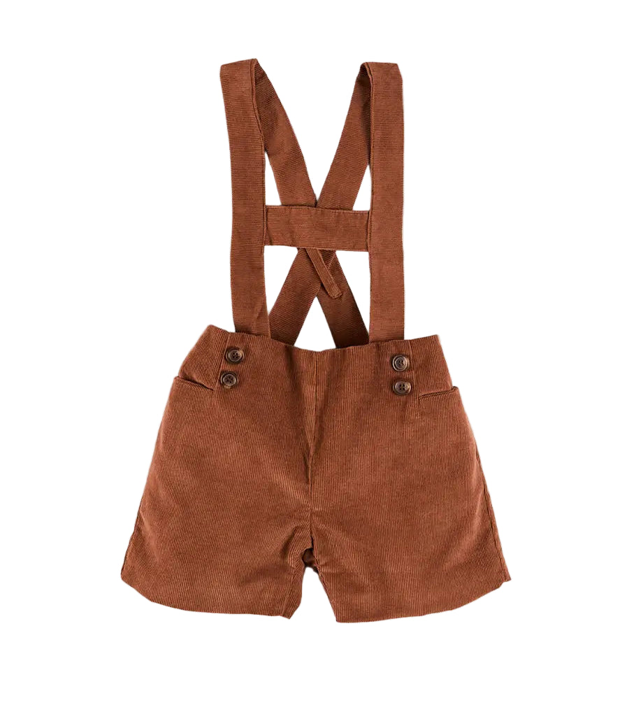 Pepa London Button Detail Shorts with Braces in Brown