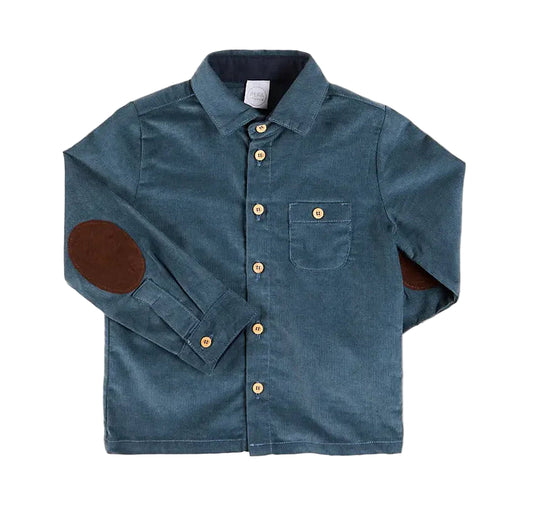 Pepa London Polo Collar Corduroy Shirt in Blue