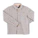 Pepa London Cadogan Houndstooth Polo Collar Long Sleeve Shirt in Beige