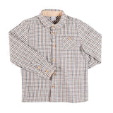 Pepa London Cadogan Houndstooth Polo Collar Long Sleeve Shirt in Beige