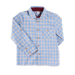 Pepa London Denby Check Polo Collar Long Sleeve Shirt in Blue