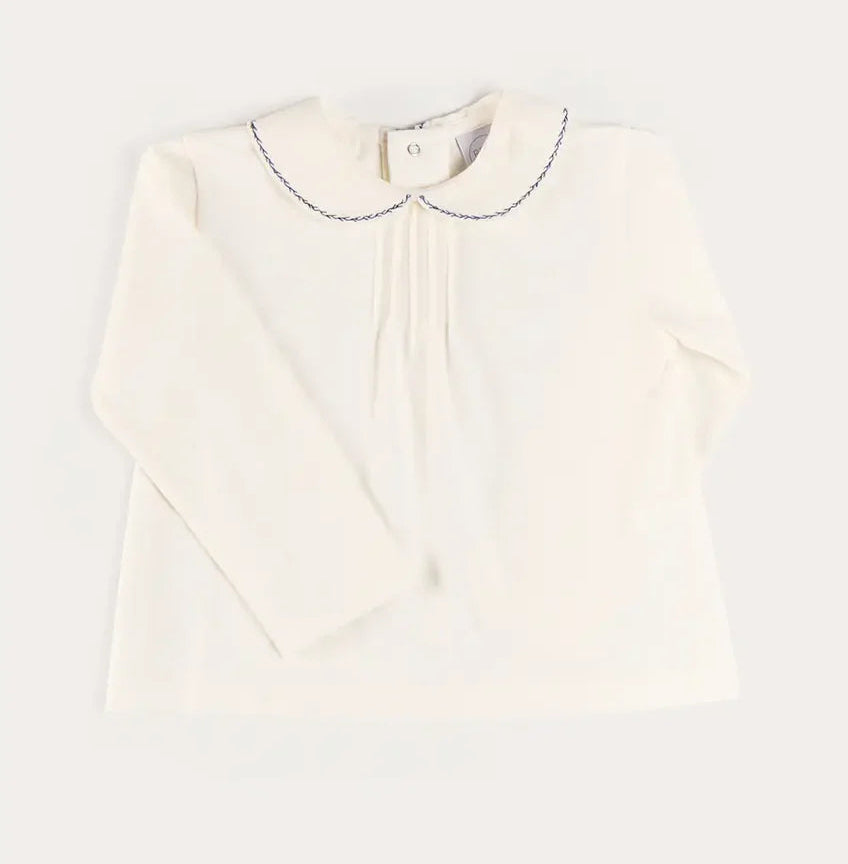 Pepa London Embroidered Peter Pan Collar Top in Blue