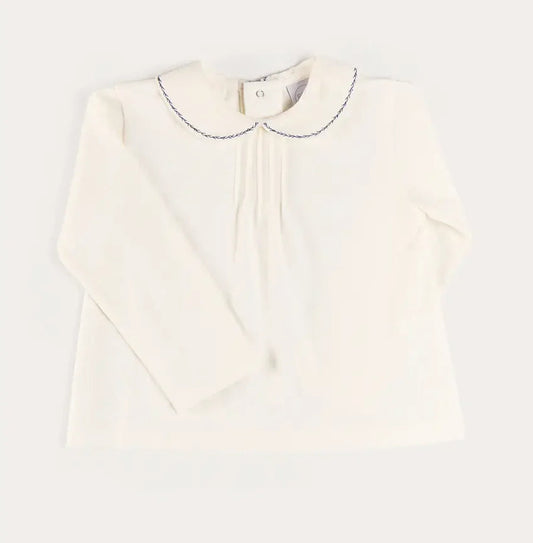 Pepa London Embroidered Peter Pan Collar Top in Blue