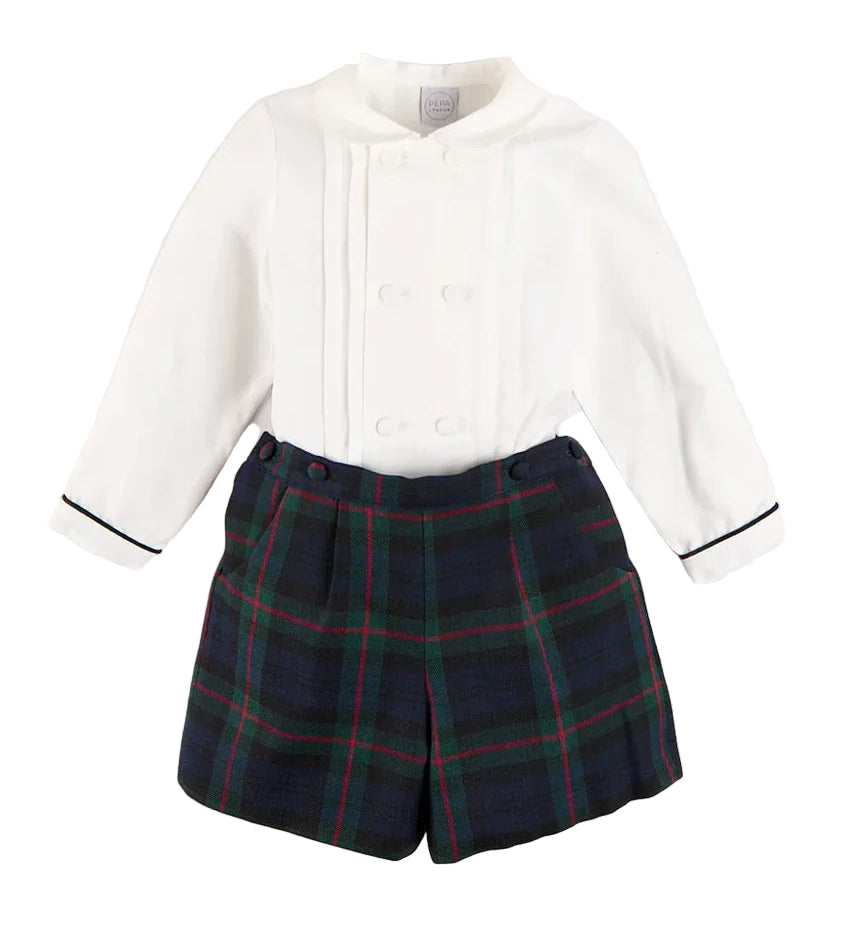 Pepa London Kinnerton Tartan Peter Pan Collar Long Sleeve Two Piece Set in Green