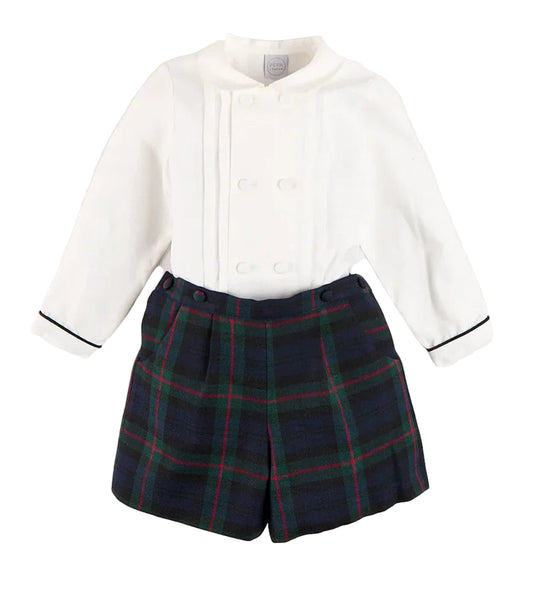 Pepa London Kinnerton Tartan Peter Pan Collar Long Sleeve Two Piece Set in Green