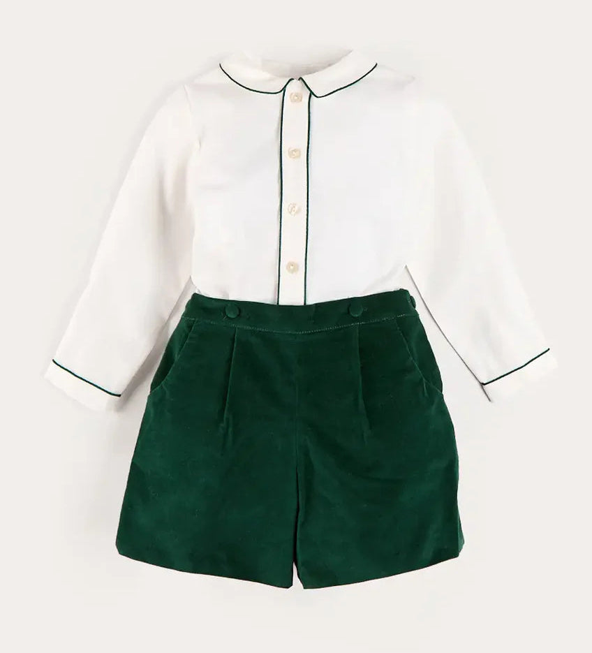 Pepa London Velvet Contrast Trim Long Sleeve Two Piece Set in Green