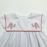 White and Red Dress with Embroidered Candy Canes