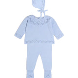 Diamond Openwork Three Piece Knitted Set in Light Blue