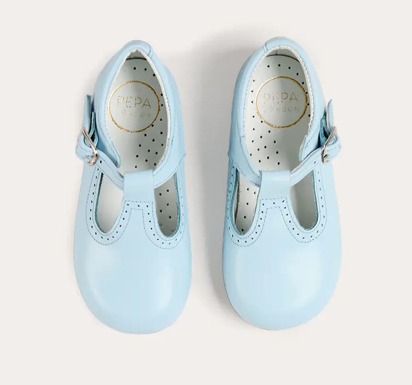 Pepa London Leather T-Bar Baby Shoes in Sky Blue