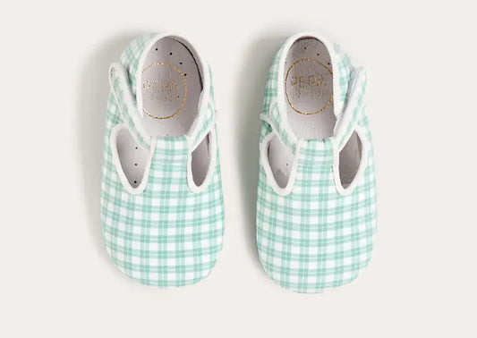 Pepa London Lucas Check T-Bar Pram Shoes in Green