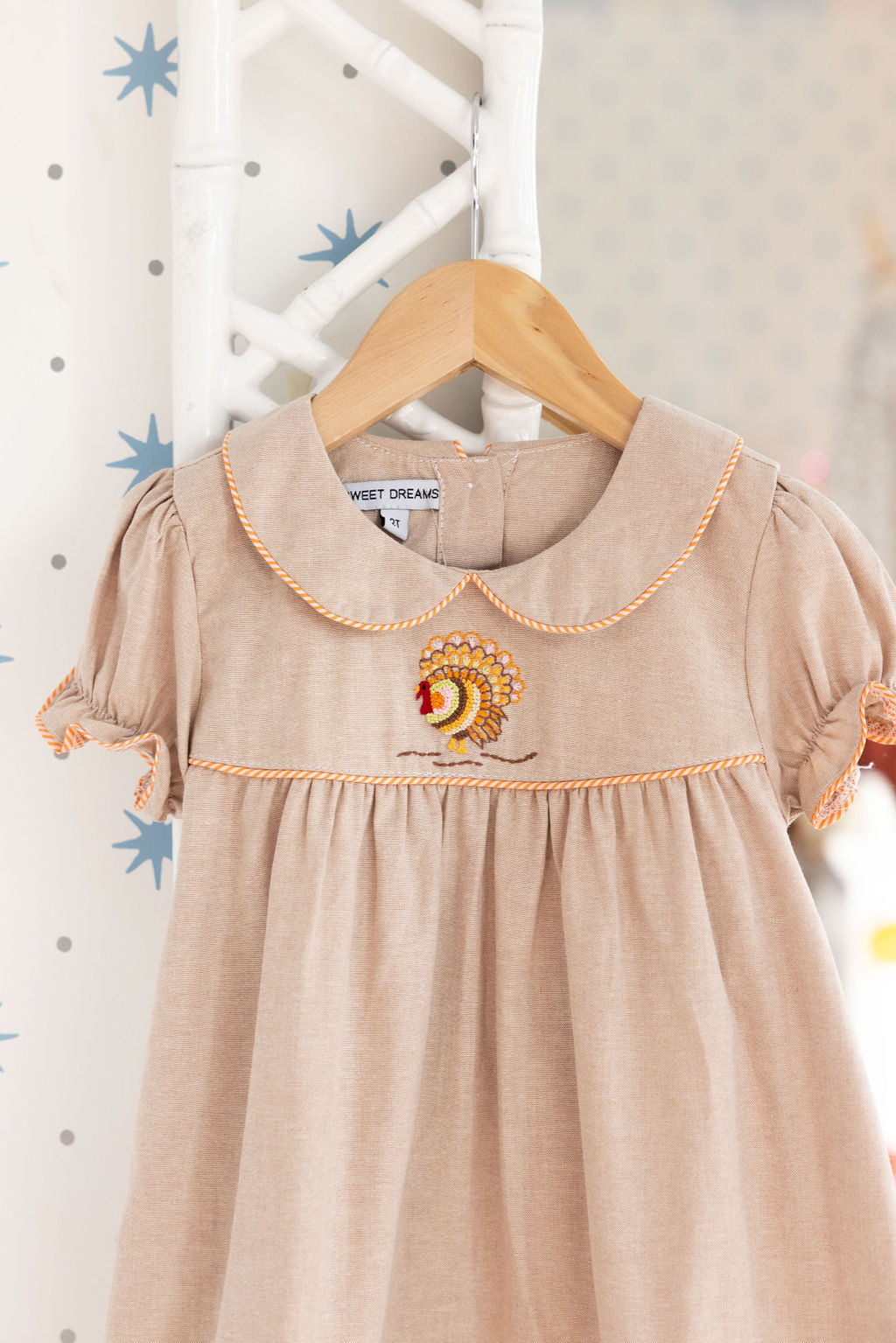 Brown Chambray Embroidered Turkey Dress