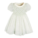 Constance Floral Print Hand Smocked Short Sleeve Party Dress in Light Green