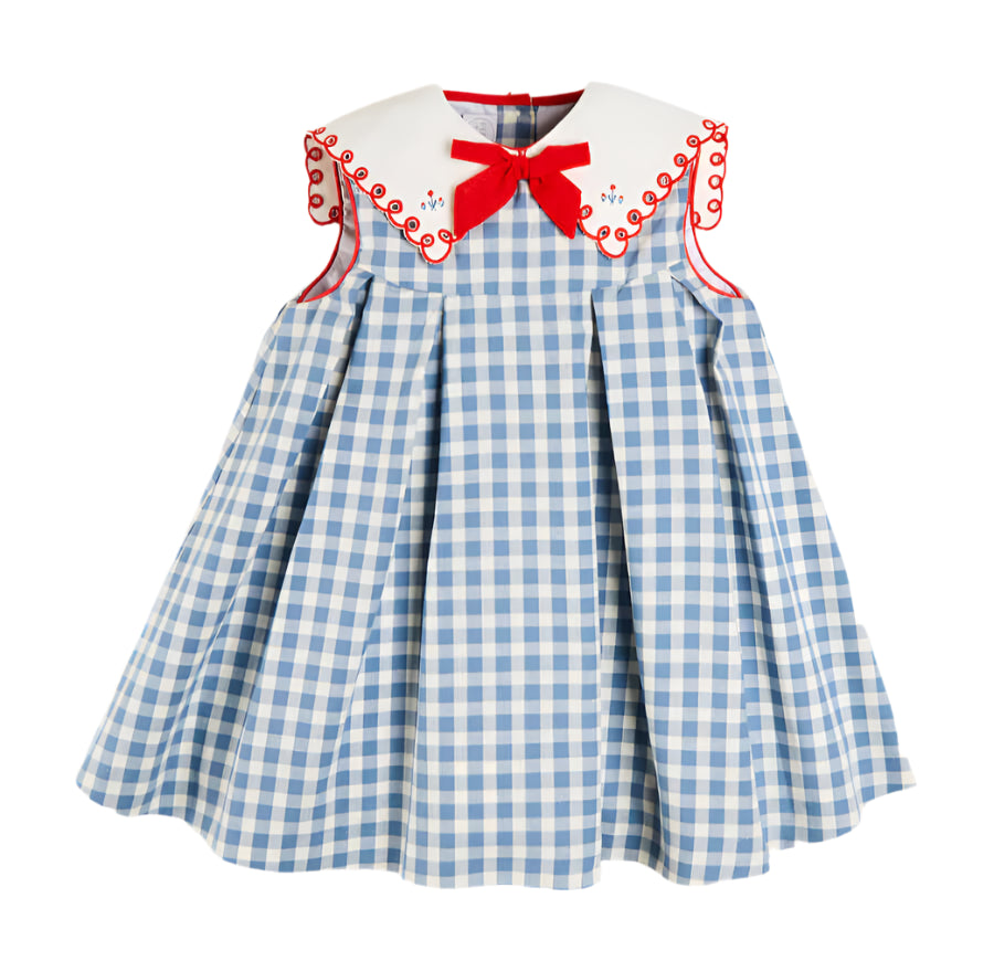 Pepa London Blue Embroidered Gingham Sleeveless Dress