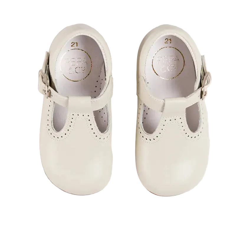 Pepa London T-Bar Leather Baby Shoes in Ivory