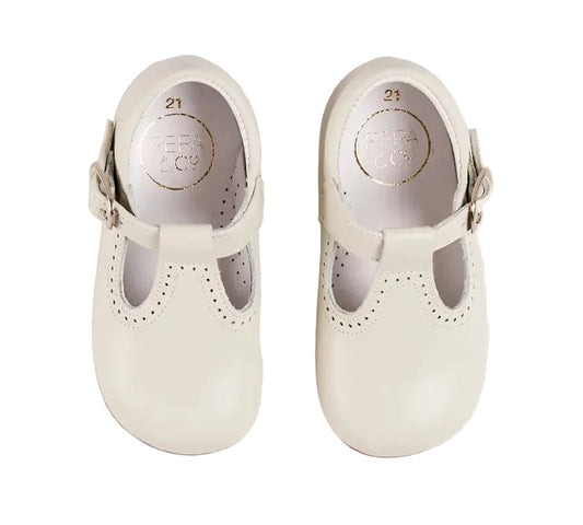 Pepa London T-Bar Leather Baby Shoes in Ivory