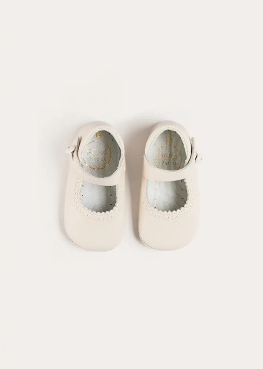 Leather Mary Jane Pram Shoes in Ivory
