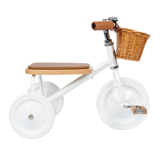 Banwood Bikes Trike - White tricycle with wicker basket