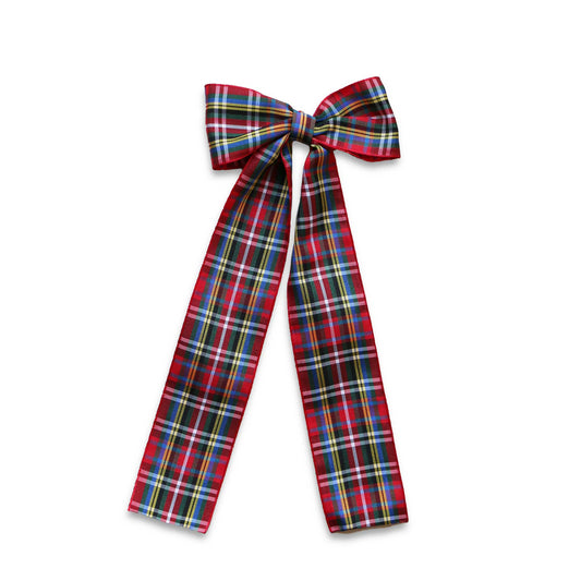 Eva's House Tartan Winter Long Tail Bow- Red