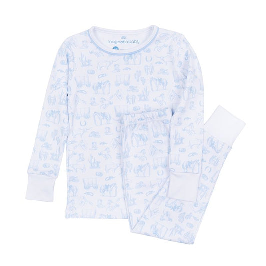 Wild West Toile Long Pajamas- Light Blue